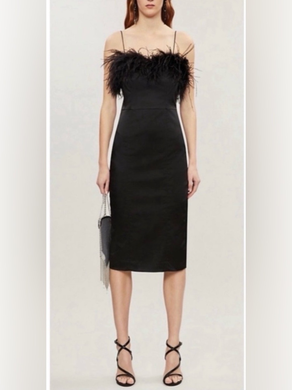 Veronica Beard Lilya Feather Trim Bodycon Midi Party Dress Black Size 4